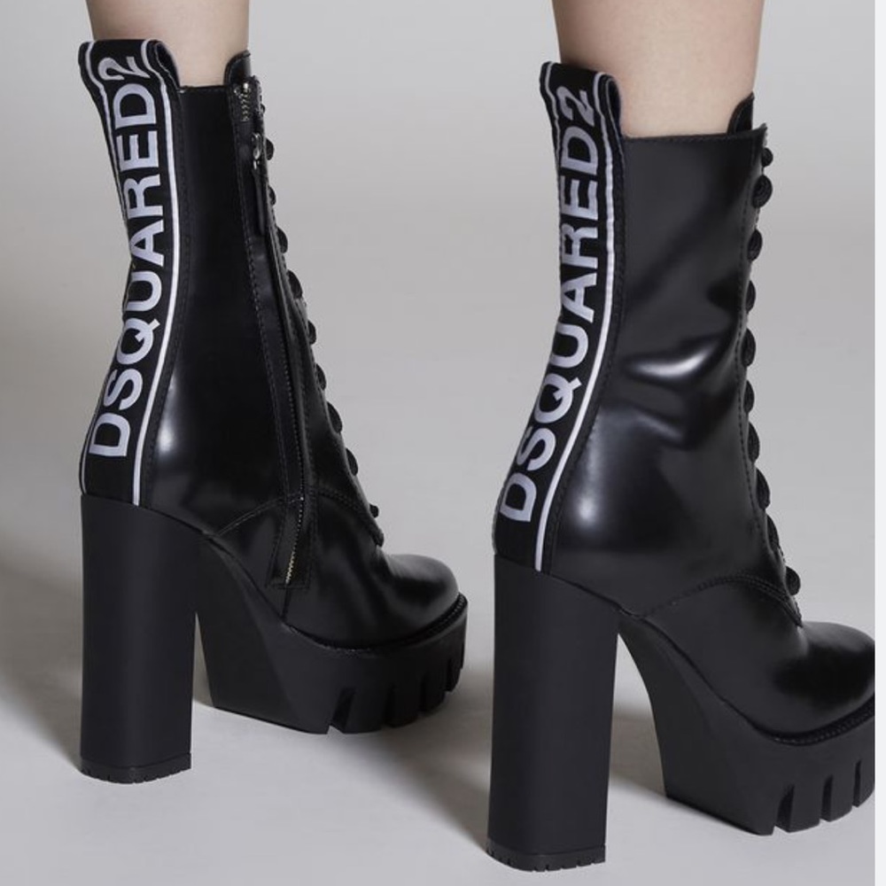 DSQUARED2 combat tape logo lace up platform Boots 37 7